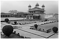 Garden and Pachisi courtyard. Fatehpur Sikri, Uttar Pradesh, India (black and white)