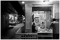 Hindu temple at street corner by night. Bharatpur, Rajasthan, India ( black and white)