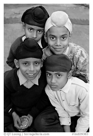 Sikh boys. Bharatpur, Rajasthan, India (black and white)