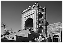 54m-high gate built to commemorate Akbar's victory in Gujarat, Dargah mosque. Fatehpur Sikri, Uttar Pradesh, India (black and white)