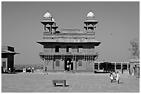Pachisi courtyard, and Diwan-i-Khas, afternoon. Fatehpur Sikri, Uttar Pradesh, India ( black and white)