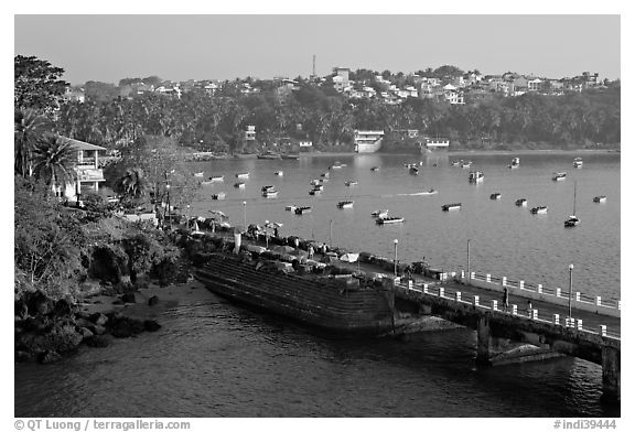 Pier and bay, Dona Paula. Goa, India (black and white)