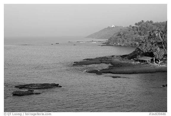 Coastline, palm trees, and clear waters, Dona Paula. Goa, India