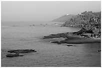 Coastline, palm trees, and clear waters, Dona Paula. Goa, India ( black and white)