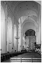 Nave and altar of Se Cathedral , Old Goa. Goa, India (black and white)