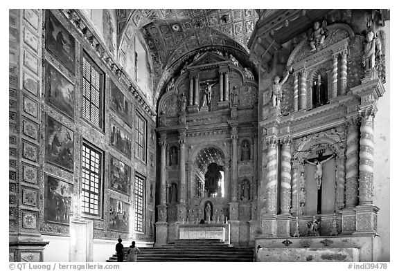 Murals and altars, Church of St Francis of Assisi, Old Goa. Goa, India (black and white)