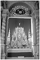 Richly decorated altar, Basilica of Bom Jesus, Old Goa. Goa, India (black and white)
