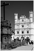 Cross and church of St Francis of Assisi, Old Goa. Goa, India (black and white)