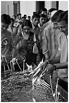 Popular candle burning spot, Basilica of Bom Jesus, Old Goa. Goa, India (black and white)