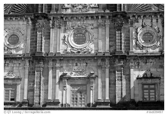 Facade detail, Basilica of Bom Jesus, Old Goa. Goa, India (black and white)