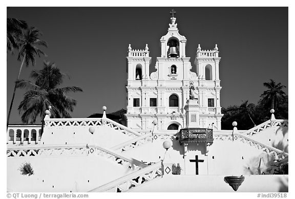 Church of our Lady of the Immaculate Conception, afternoon, Panaji. Goa, India (black and white)