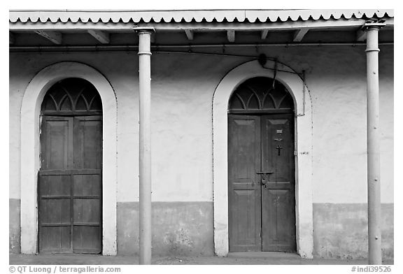 House painted green, Panjim. Goa, India (black and white)