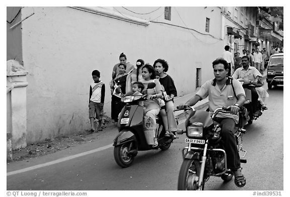 Street with motorbikes, Panjim. Goa, India (black and white)