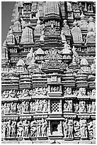 Temple detail, Parsvanatha temple, Eastern Group. Khajuraho, Madhya Pradesh, India (black and white)