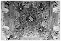 Ceiling decor of temple entrance, Parsvanatha, Eastern Group. Khajuraho, Madhya Pradesh, India (black and white)