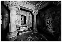 Jain temple interior, Parsvanatha temple, Eastern Group. Khajuraho, Madhya Pradesh, India (black and white)