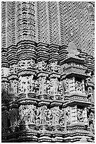 Temple carving detail, Adinath, Eastern Group. Khajuraho, Madhya Pradesh, India (black and white)