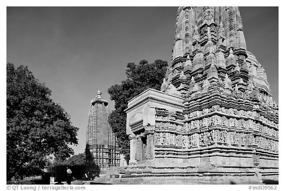 Parsvanatha and Adinath Jain temples, Eastern Group. Khajuraho, Madhya Pradesh, India (black and white)