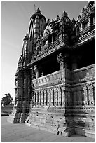 Mandapa side, Javari Temple, late afternoon, Eastern Group. Khajuraho, Madhya Pradesh, India (black and white)