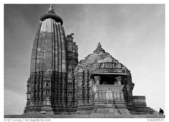 Vamana temple, Eastern Group, late afternoon. Khajuraho, Madhya Pradesh, India (black and white)