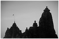 Temple silhouette, Western Group, sunset. Khajuraho, Madhya Pradesh, India (black and white)