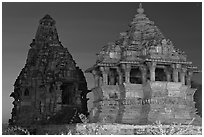 Temples at dusk, Western Group. Khajuraho, Madhya Pradesh, India (black and white)