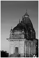 Temple at dusk, Western Group. Khajuraho, Madhya Pradesh, India (black and white)