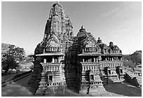 Lakshmana temple seen from Matangesvara temple. Khajuraho, Madhya Pradesh, India (black and white)