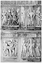 Apsaras and Mithunas, Lakshmana temple. Khajuraho, Madhya Pradesh, India (black and white)