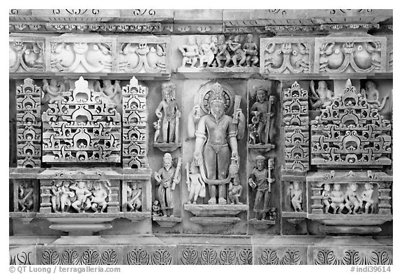 Temple carving detail, Lakshmana temple. Khajuraho, Madhya Pradesh, India