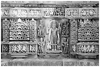 Temple carving detail, Lakshmana temple. Khajuraho, Madhya Pradesh, India (black and white)