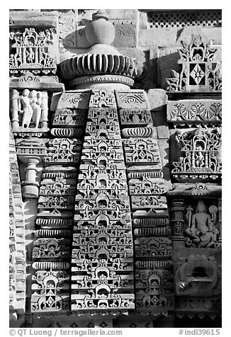 Temple decor detail, Lakshmana temple. Khajuraho, Madhya Pradesh, India (black and white)