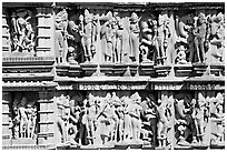 Sculpture detail,  Kadariya-Mahadeva temple. Khajuraho, Madhya Pradesh, India (black and white)