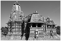 Devi Jagadamba temple seen from the front. Khajuraho, Madhya Pradesh, India (black and white)