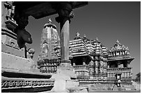 Devi Jagadamba temple seen through Mahadeva. Khajuraho, Madhya Pradesh, India (black and white)