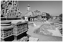 Mahadeva and Devi Jagadamba temples seen from Kadariya-Mahadev. Khajuraho, Madhya Pradesh, India (black and white)