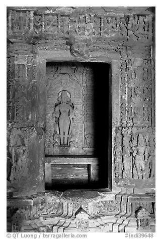 Inner sanctum (garbhagriha) of Lakshmana temple. Khajuraho, Madhya Pradesh, India (black and white)
