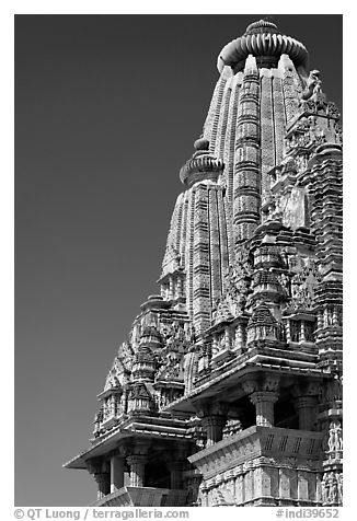 Sikhara of Visvanatha temple. Khajuraho, Madhya Pradesh, India (black and white)