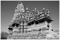 Kadariya-Mahadeva temple seen from the side. Khajuraho, Madhya Pradesh, India (black and white)