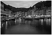 Port at dusk, Portofino. Liguria, Italy (black and white)