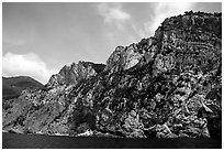 Steep limestone cliffs dropping into the Mediterranean. Cinque Terre, Liguria, Italy (black and white)