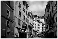 Main street, Riomaggiore. Cinque Terre, Liguria, Italy (black and white)