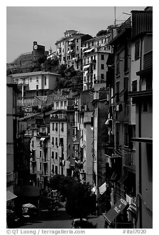Main street, Riomaggiore. Cinque Terre, Liguria, Italy (black and white)