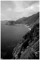 Coast along the Via dell'Amore (Lover's Lane), looking north towards Corniglia. Cinque Terre, Liguria, Italy ( black and white)
