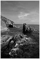 Mediterranean coastline and rocks near Manarola. Cinque Terre, Liguria, Italy (black and white)