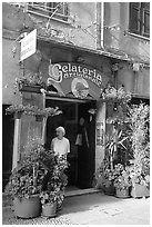 Gelateria (ice-cream parlor), Vernazza. Cinque Terre, Liguria, Italy ( black and white)