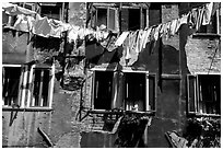 Hanging Laundry and walls, Castello. Venice, Veneto, Italy ( black and white)