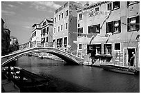Bridge spanning a canal, Castello. Venice, Veneto, Italy (black and white)