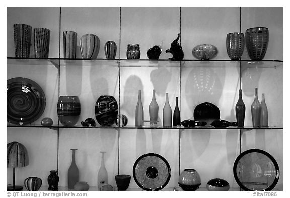 Murano Glasswork on exhibit. Venice, Veneto, Italy (black and white)