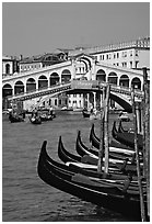 Gondolas and Rialto Bridge. Venice, Veneto, Italy ( black and white)